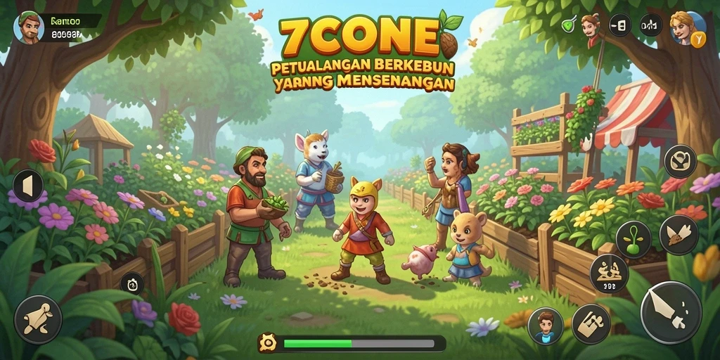Tampilan screenshot game 7CONE dengan aktivitas berkebun yang seru.