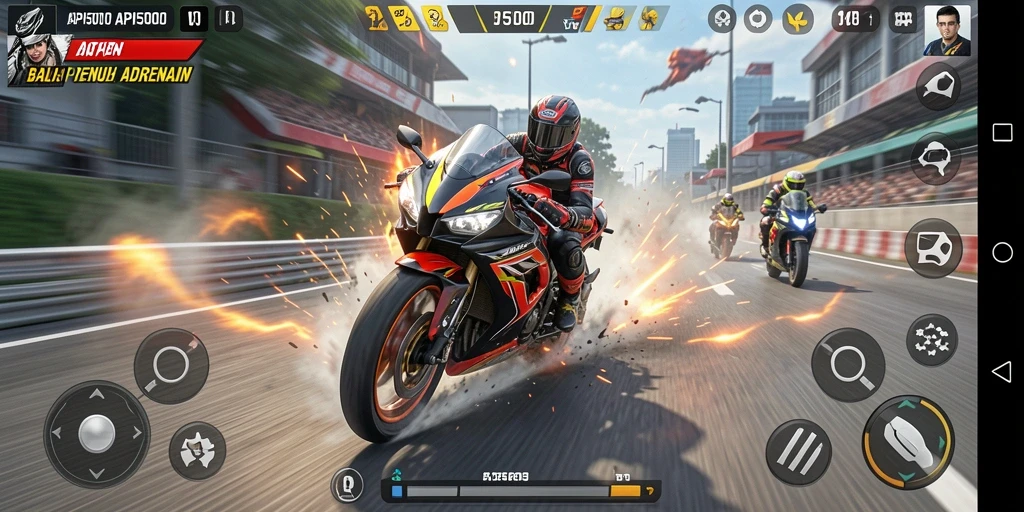 Tampilan gameplay <strong>API5000</strong> yang intens saat beradu kecepatan di lintasan balap.
