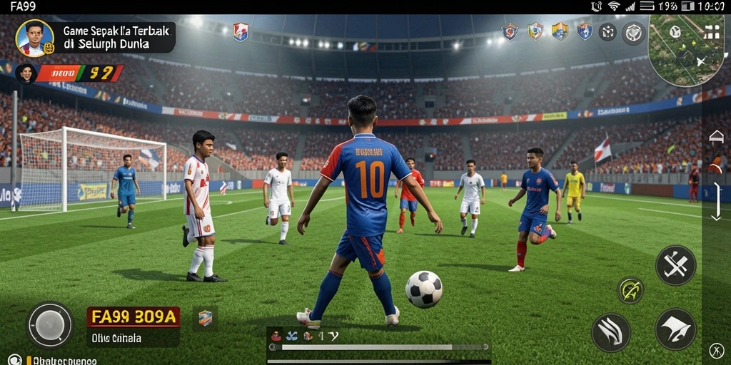 Tampilan gameplay menegangkan dalam FA99 dengan aksi sepak bola yang dinamis.