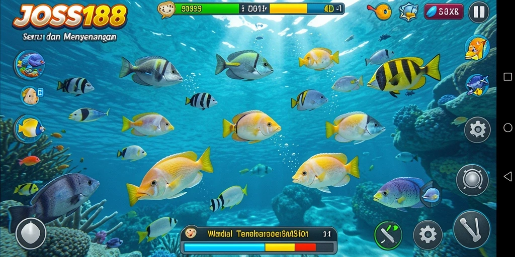 Tampilan gameplay seru dalam JOSS188 dengan aksi menangkap ikan.