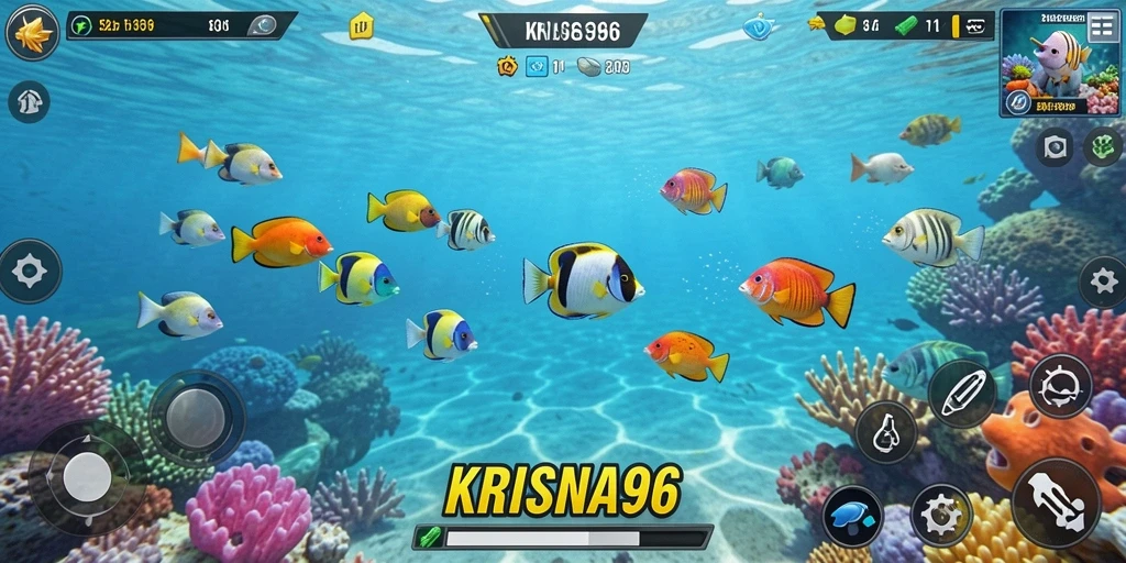 Tampilan gameplay KRISNA96 yang seru saat menembak ikan.
