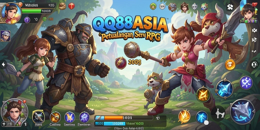 Screenshot utama QQ88ASIA menunjukkan pertempuran epik dalam dunia RPG.