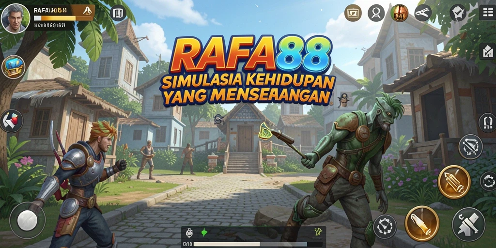 Screenshot utama RAFA88 menampilkan karakter dalam suasana kehidupan sehari-hari.