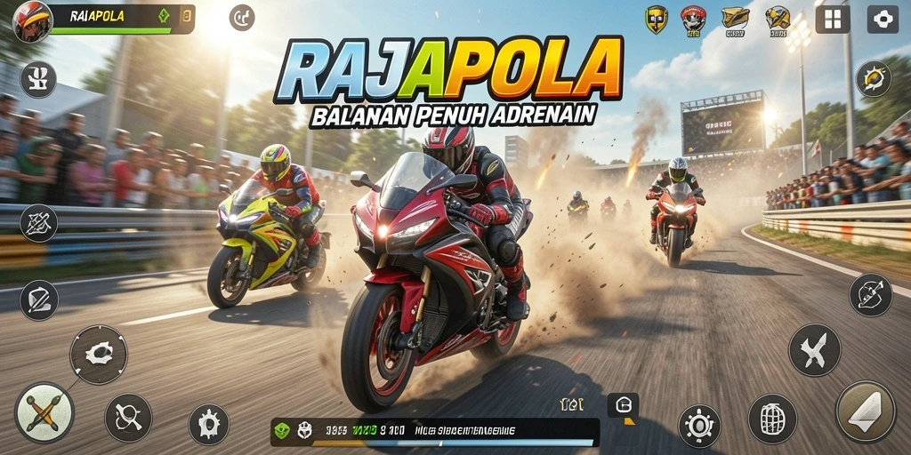 Tampilan gameplay RAJAPOLA yang memacu adrenalin di lintasan balap.